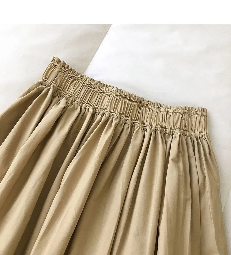 Women Black skirt midi High waist korean style Pleated a line Vintage Clothing 2025 new Summer Casual Fashion Ladies Work Wear.
