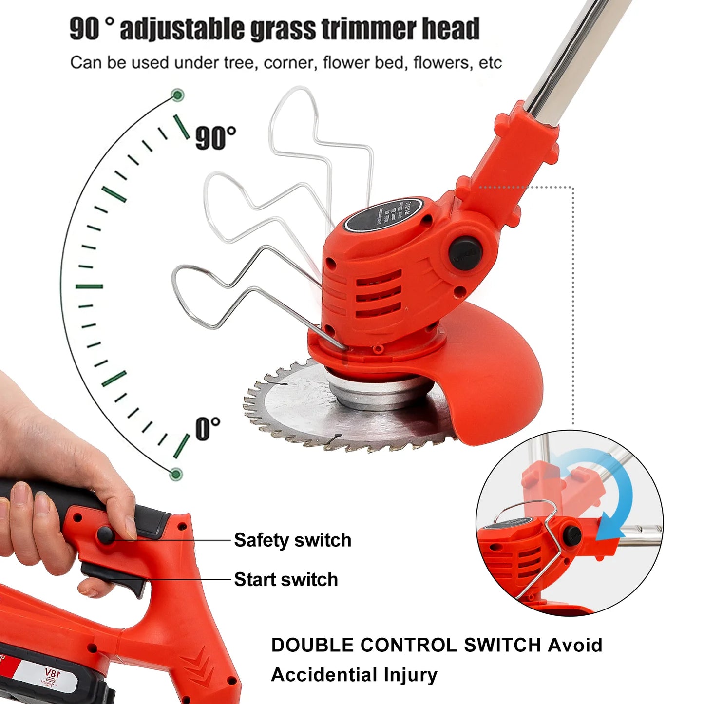 OUTIGO-KF8L schnur loser elektrischer Grass ch neider mit 2 Batterien und 4 Arten von Klingen, zum Mähen von Rasenflächen und Sträuchern im Freien
