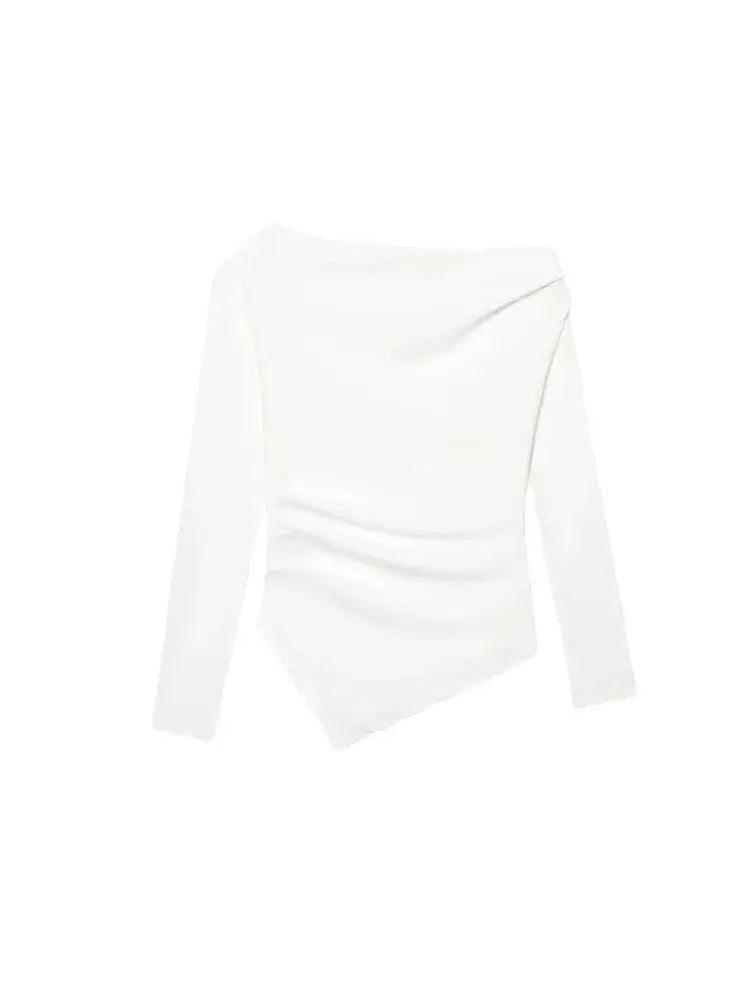 Asymmetric Short Top Woman Long SleevesTops Women Elastic Corset Top Female Streetwear Casual T-shirts Tops.