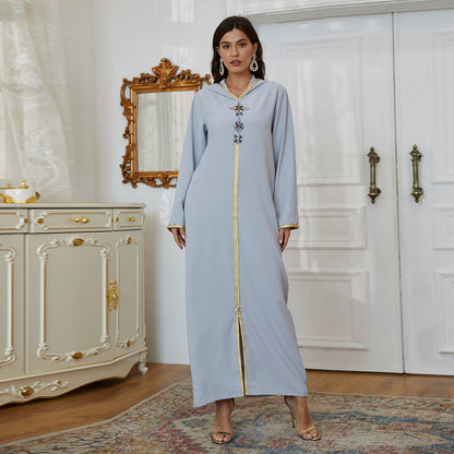 Ramadan Gray S Size Abaya Damen Dubai Luxury Islam Muslim African Dresses For Women Kebaya Kaftan Morocco Robe Musulmane Femme.