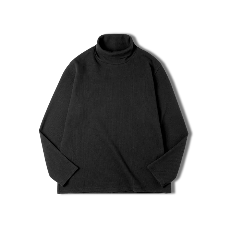 Maden Casual Gray Knitted Turtleneck Sweaters Men's Vintage 310g High Collar Waffle Pullovers Basic Fashion Black Warm Jumper