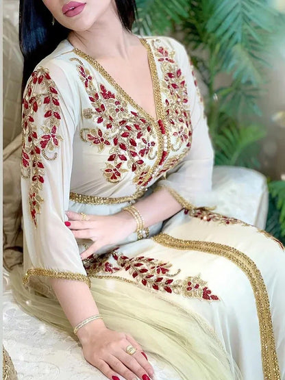 Luxury Eid Muslim Dress for Women Ramadan Arabic Abaya Islamic Evening Party Jalabiya Marocain Clothes Turkish Moroccan Kaftan.