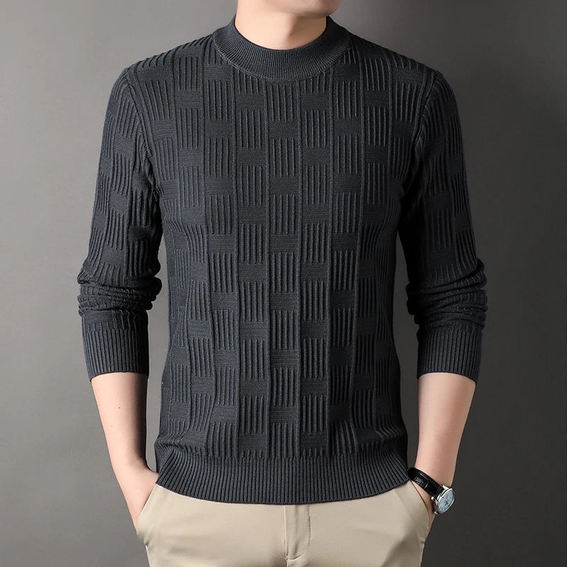 Luxury high-quality round neck exquisite plaid knitted sweater men's autumn and winter new casual warm comfortable pullover.