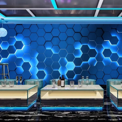 Custom Technology oriented KTV wallpaper private rooms 3D concave hexagonal wall panels e-sports room geometric home decoration