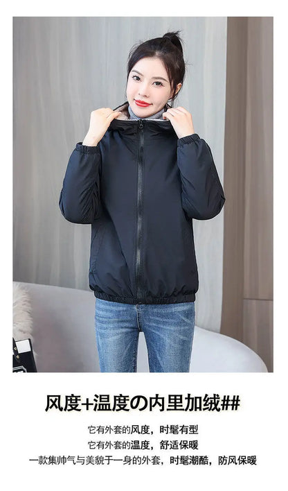 Women's Fleece Coat Winter Warm Thicken Solid Windbreaker Hooded Cotton Plush Hooded Jackets Casual Outdoor Windproof Jacket.