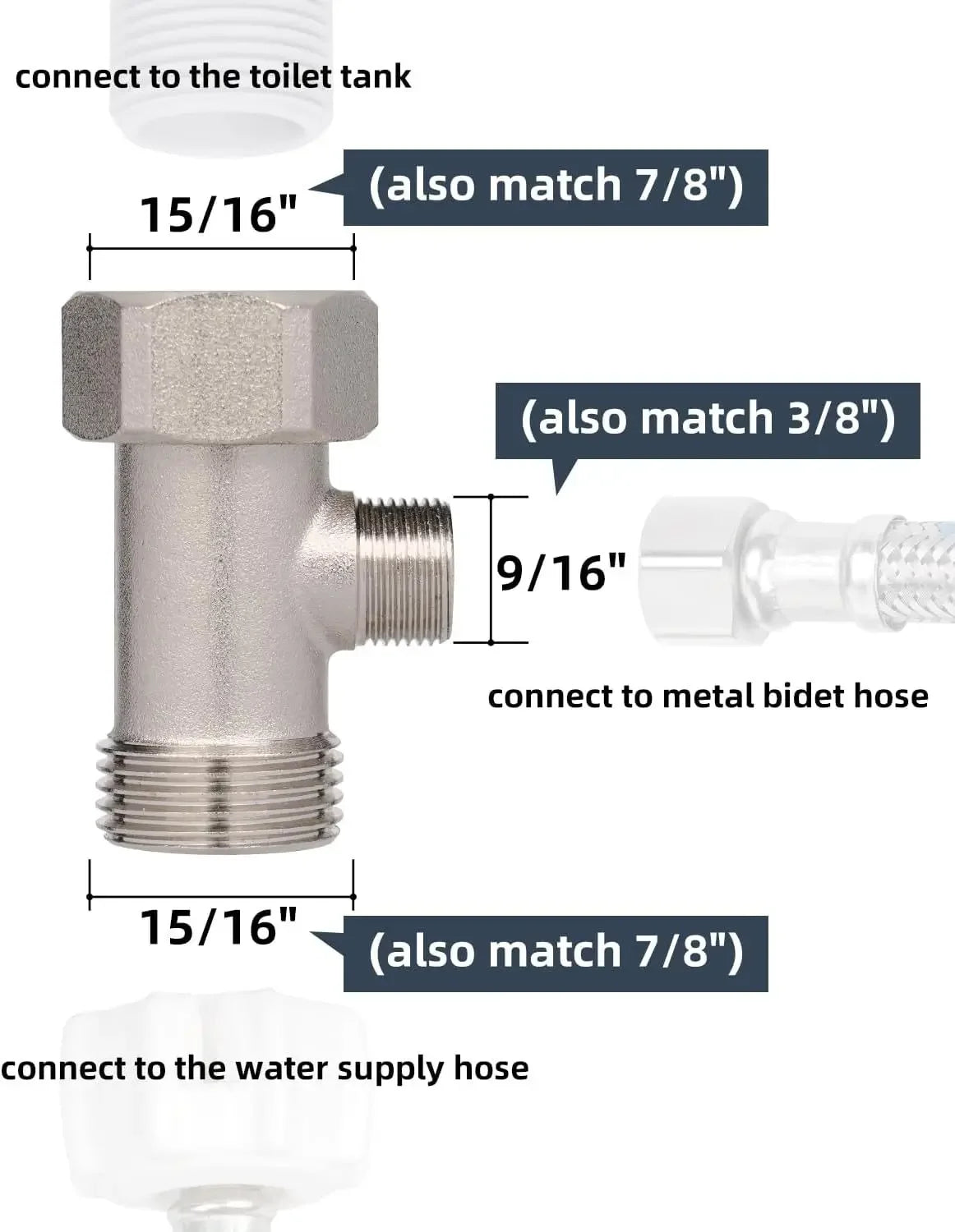 3 Way T Valve Adapter Connector Copper Brass 3/8 1/2 9/16 7/8  for Diverter Bath Toilet Bidet Sprayer Shower Head Water Pipes