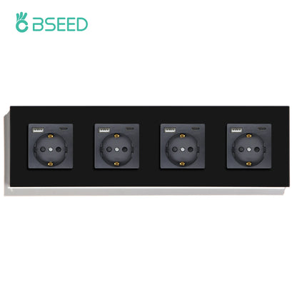 BSEED Einzel-EU-Glassteckdose mit USB-Wandsteckdosen, doppelte Steckdosen, dreifache Steckdosen, USB-Typ-C-Anschlüsse, Schwarz, 16 A.