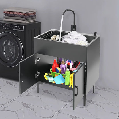 Schwarz/weißes unabhängiges Waschbecken mit Schrank, Küchenspüle aus Edelstahl mit 360° °   Drehbarer Wasserhahn für Badezimmer, Waschbecken