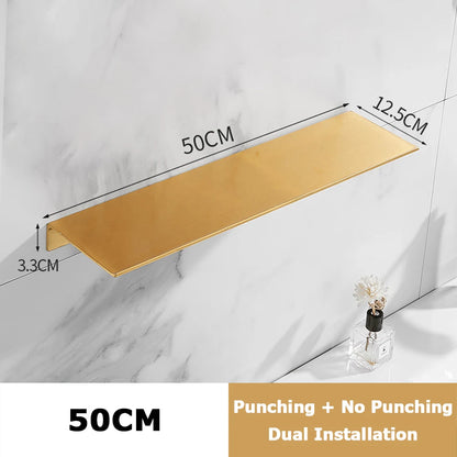 20/30/40/50CM Gebürstet Gold Wand Regal Badezimmer Lagerung Rack Küche Wand Regal Badezimmer Dusche Regale Hause Zubehör