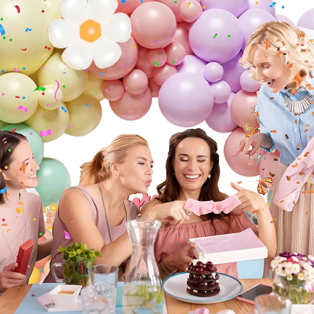 Gänseblümchen-Ballon-Girlanden-Bogen-Set, 136 Teile, weiß, modische Blumen, Macaron, Rosa, Gelb, Blau, Lila, Ballon, Geburtstag, Gänseblümchen-Thema, Hochzeit, zwei modische böhmische Party-Dekoration.