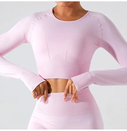 Women's Seamless Long Sleeve Top Yoga Shirts Running T-Shirt Workout Running Fitness Gym Sports Top Training Crop Top Solidcolor.