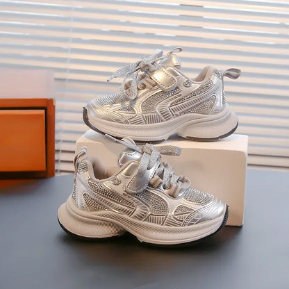 Kids Casual Running Shoes with Rhinestones Boys Girls Sports Shoes Mesh Breathable 2024 New Children Sneakers Fashion Trendy.