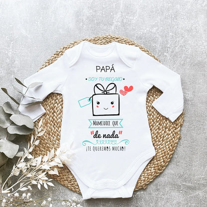 Papa, ich bin dein Geschenk, Baby-Body, Spanien, Vatertag, Jungen- und Mädchen-Säuglingsspielanzug, langärmelig, warmer Overall, bestes Geschenk zum Vatertag.