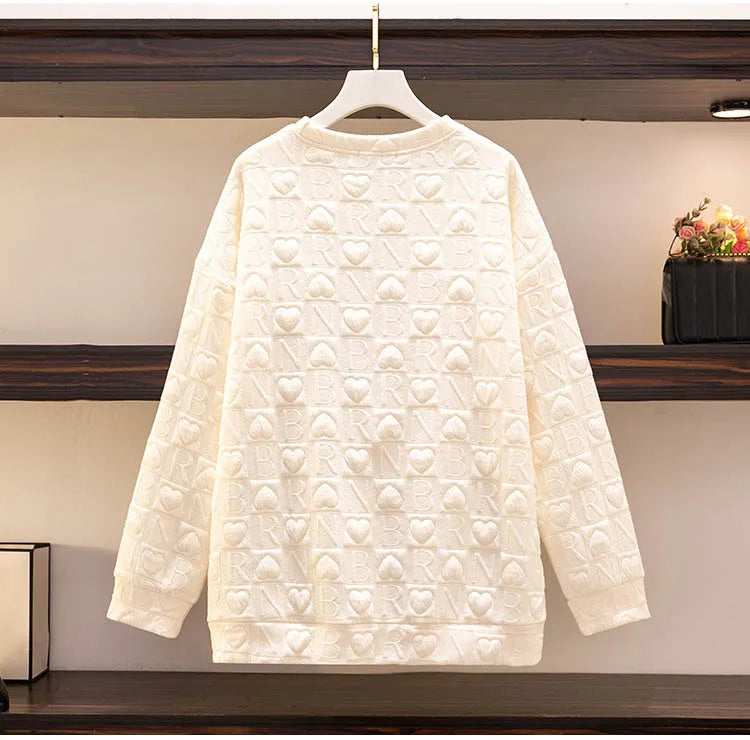 150Kg Plus Größe frauen Fehlschlag 157 Frühling Herbst Neue Liebe Drucken Lose Schlanke Sweatshirt Schwarz Grau Haut 6XL 7XL 8XL 9XL 10XL.