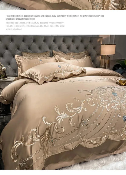 European-Style Bed Sheet Four-Piece Set 100 Cotton High-End Atmospheric Ice Silk Quilt Cover Pure Cotton Bedding.