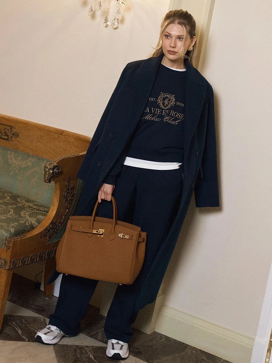 Bornladies Embroidered Hoodie Pants 2-piece Set Autumn New Casual Pants Women's O-neck Pullover Hoodie Suit.