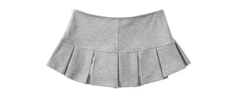 Mooyufon Fabric Y2K Mini Skirt Women Low Waist Wide Pleat Light Grey Sexy Vintage A-line Pleated Skirt Casual Skort Summer.