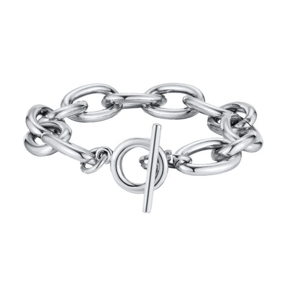 Chunky Bold Toggle Bracelets for Women, Stainless Steel OT Buckle Link Chain Bracelet Gold Plated Tarnish Free