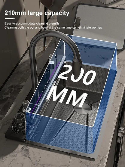 Various Waterfall kitchen Sink  Stainless Steel Multifunctional Large Single Slot Digital Display Sinks