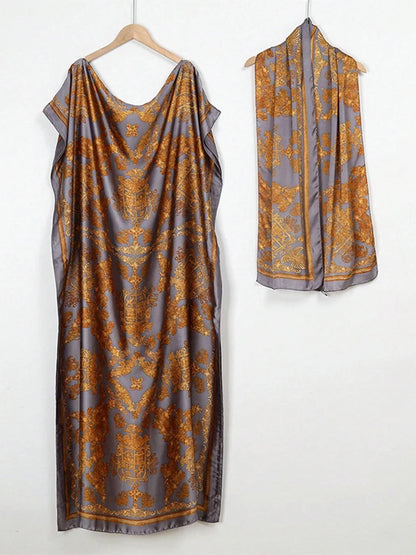 New Malaysian Muslim Print Dress Women Loose Arabic Long Maxi Dress Summer Sunscreen Cool Abaya Beach Hijab Dress Plus Size.