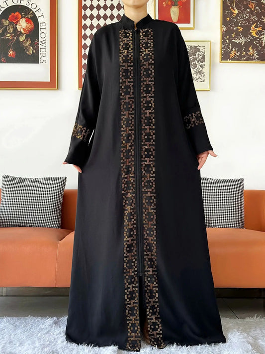 2024 Muslim Ramadan Tranditional Turtleneck Long Sleeve Dress Women Cardigan Open Abaya Dubai Caftan Islamic Kimono Clothes.