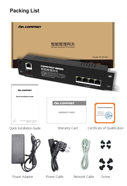COMFAST Full Wifi Seamless Roaming Kit 1 Gigabit Inteligent Flow Control Router POE Port Gateway+4pcs 1200Mbps Wall Access Point.
