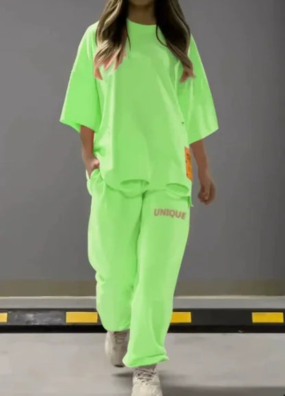 Summer New Fashion Hollowed Out O Neck T Shirt Women's 2 Piece Set Solid Color Casual Relaxed Tracksuit Pants Pocket Female Suit.