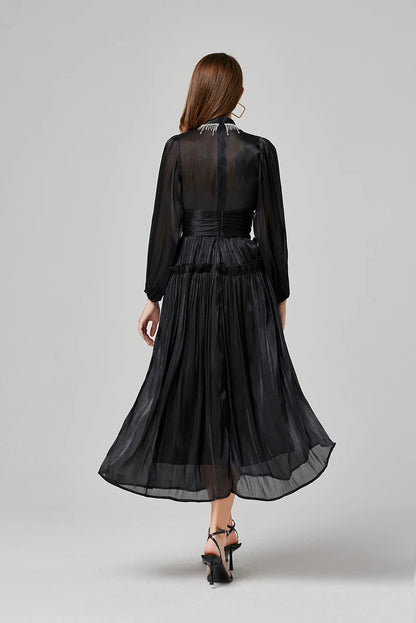 Französisch Luxus Kristall Perlen Quaste Glanz Roben Urlaub Frauen stehen Laterne Ärmel Rüschen plissiert formale Gelegenheit Ballkleid 622.