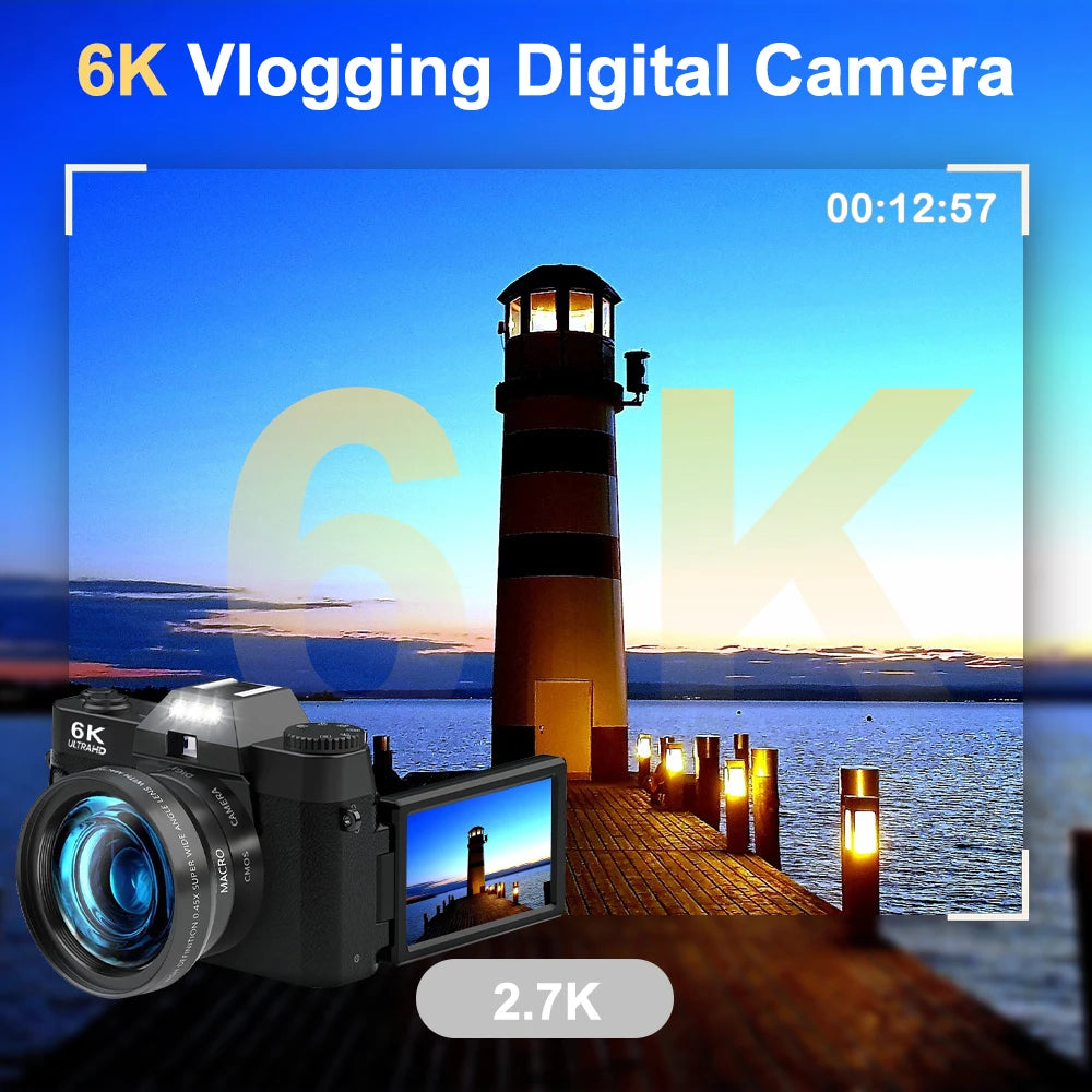 Ourlife 6K Compact Digital Photography Camera 64MP 16X Digital Zoom 180° Flip Screen WiFi Vintage Vlog Video Recorder YouTube.