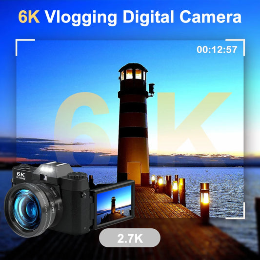 Ourlife 6K Compact Digital Photography Camera 64MP 16X Digital Zoom 180° Flip Screen WiFi Vintage Vlog Video Recorder YouTube.