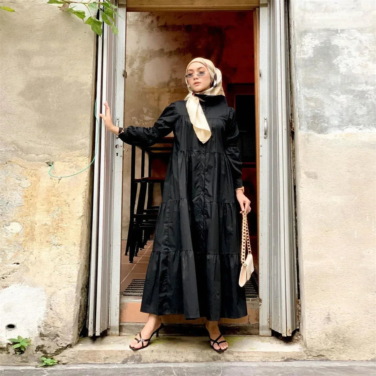 Women Muslim Long Dress Fashion Abaya Long Sleeve Solid Robe Elegant Ruffles Maxi Sundress Islamic Clothing Hijab Vestido.