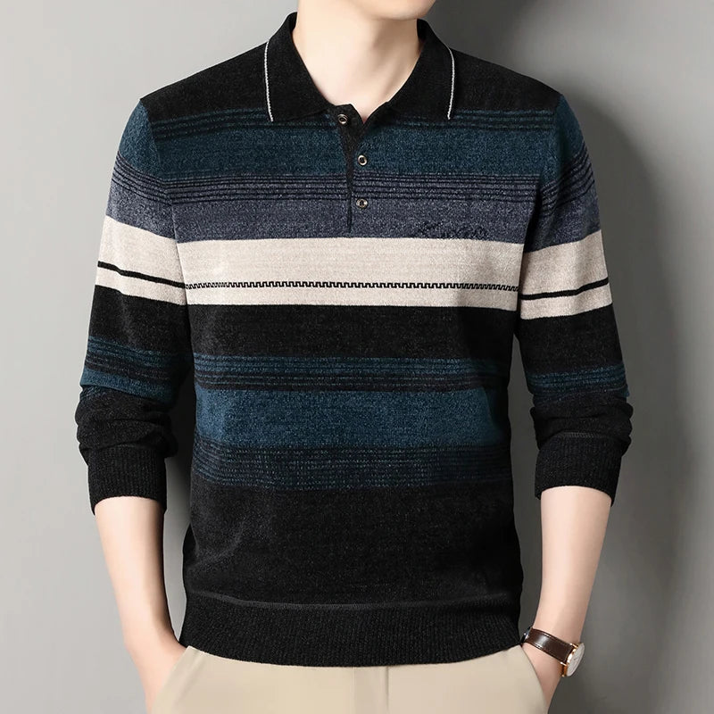 Men's Lapel Knit Pullover Sweater Autumn Winter Thick Warm Tops Casual Polo Collar T-shirt Knitting Polo Sweaters.