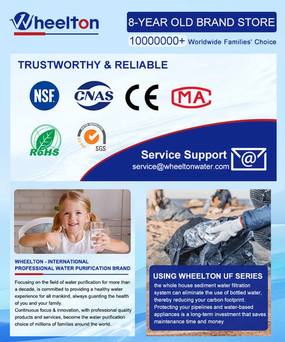 Wheelton whole house high flow water filter purifier 1000L-3000L SUS304 mineral water filter Reusable 0.01um PVDF for 5 years.