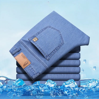 Men's Ice Silk Jeans Summer New Lyocell Thin Business Casual Denim Pants Classic All Match Slim Fit Straight Elastic Jean Male.