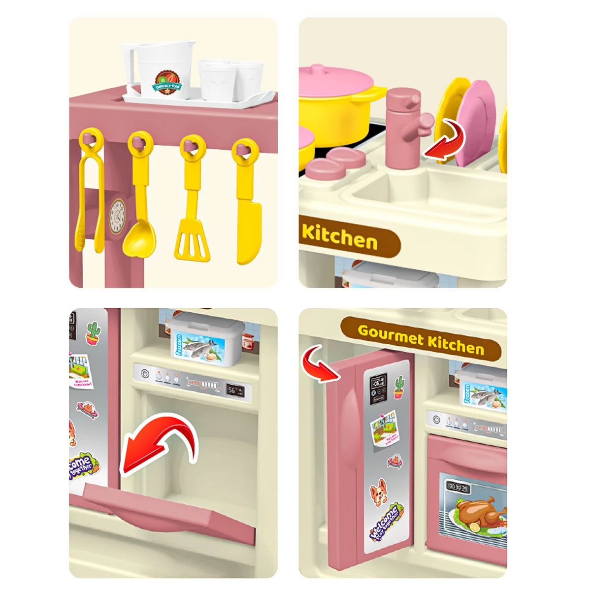 Mini Play Food Toys Kitchen Playset Accessories, Pretend Play Pizza Cake Milk Bread Pans Fork for 3+ Boys and Girls.