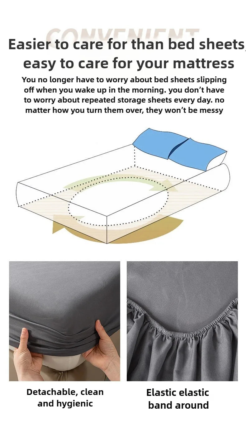 1Pc Fitted Bed Sheet With Elastic Band Solid Color Anti-slip Adjustable Mattress Cover for Single Double (No Pillowcase）