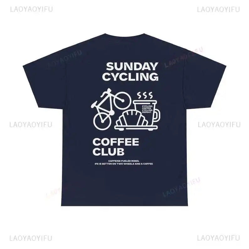 Sunday Cycling Coffee Club Graphic T Shirts Unisex Woman Man Summer Bicycle High Quality Cotton T-shirt Classic Breathable Tops.