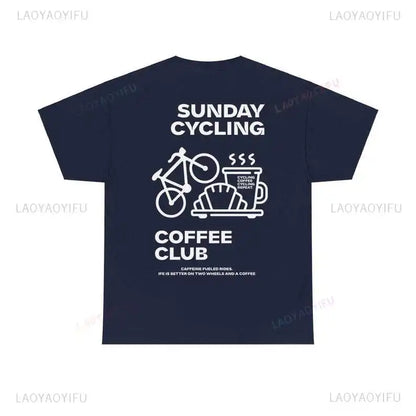 Sunday Cycling Coffee Club Graphic T Shirts Unisex Woman Man Summer Bicycle High Quality Cotton T-shirt Classic Breathable Tops.