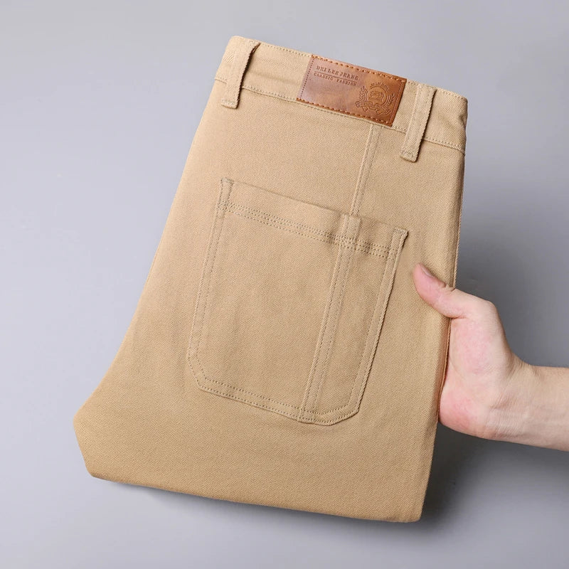 Spring and Autumn Men's Multi-Pocket Design Jeans Fashionable and Versatile White Khaki Red Comfortable Stretch Denim Pants