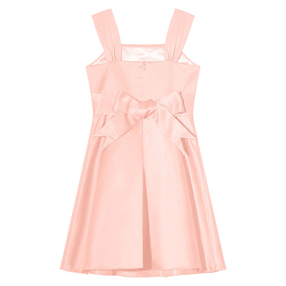 Mädchen Sommer ärmelloses Prinzessinnenkleid Elegantes Satin Hochzeit Brautjungfer Partykleid Große Schleife A-Linie Tutu für Geburtstagsabend