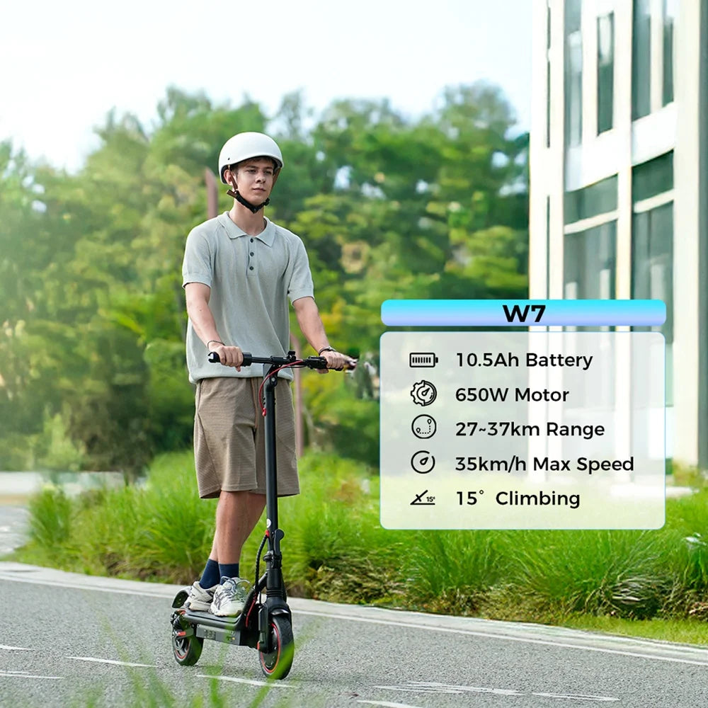 ISCOOTER W7 Electric Scooter Adults 650W motor 36V10.5Ah E-Scooter 8.5"Inflatable road Tires Foldable EScooter.