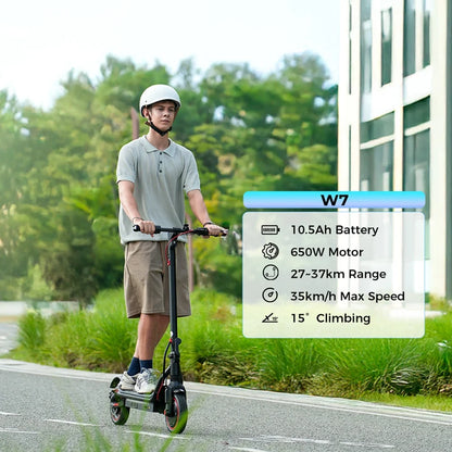 ISCOOTER W7 Electric Scooter Adults 650W motor 36V10.5Ah E-Scooter 8.5"Inflatable road Tires Foldable EScooter.
