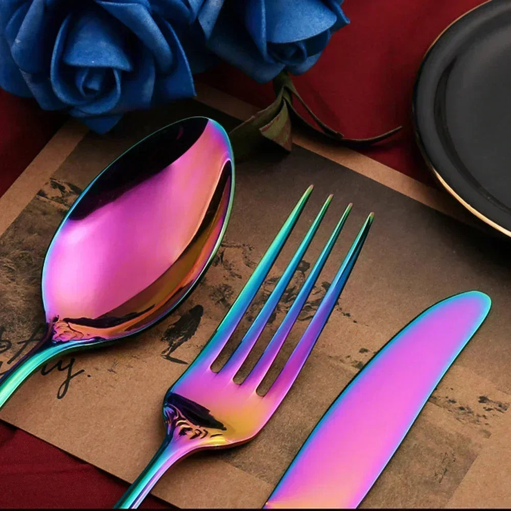 Golden Stainless Steel Cutlery Set Royal European Spoon Fork Complete Tableware Retro Design Dishwasher Safe Elegant Flatware.