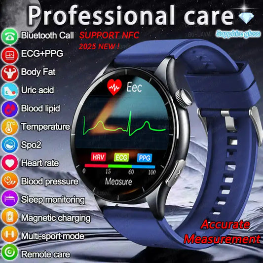 2025 New ECG+PPG Health Diagnosis Smartwatches Men Women Clock Uric Acid Lipid BP Heart rate Tracker NFC Sports Smart Watch IOS.