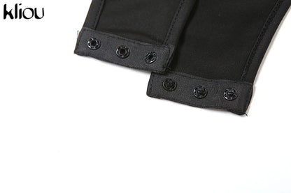 kliou Classic Solid Women Bodysuits Autumn All-matched Stacked Ruched Incline Shoulder Skinny Rompers Female Trend Street  Tops.