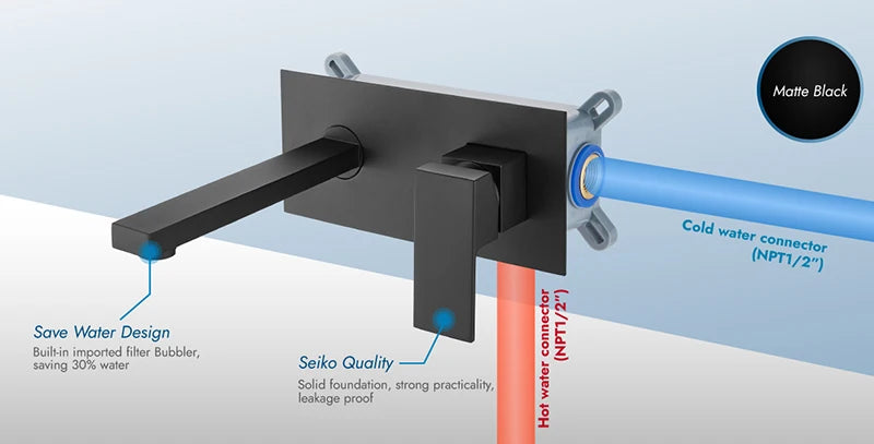 BAKALA Luxury  Mirror Matte  Black White Bathroom Faucet Basin Sink Tap Wall Mounted Square Brass Mixer LT-320BR