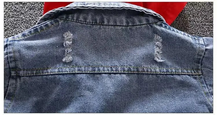 2024 Autumn Winter Boys Jean Set Jacket New Cowboy Jeans Suit Jacket Handsome Children Clothing.
