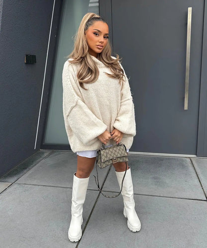 Neue Herbst/Winter frauen Pullover Einfarbig Halb-rollkragen Casual Pendler Stil Stricken Pullover Lose Pullover einfach Alle-spiel