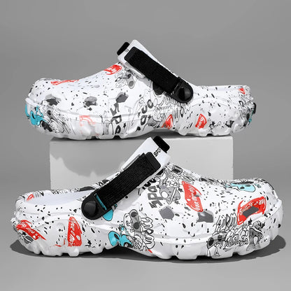 Plus Size 47 Men's Clogs 2025 Summer Sandals Beach Slippers Flat Sandals Men Leisure Slides Creative Printing Man Casual Shoes