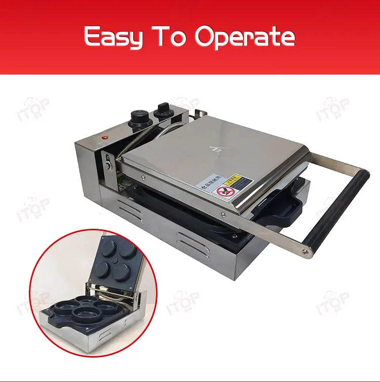 ITOP DM-4P Electric Mini Pizza Waffle Maker Tortilla Waffle Oven 4pcs Round Mold Electric Oven Round Pancake Machine.